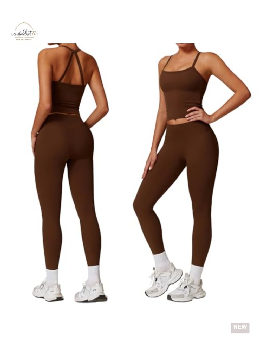 Women 2 Piece Workout Set Cross Open Back Tank Top High Waisted Leggings Gym